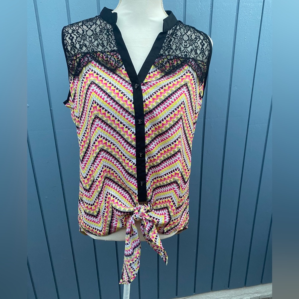 Halo Multicolor Chevron Lace Women's Blouse